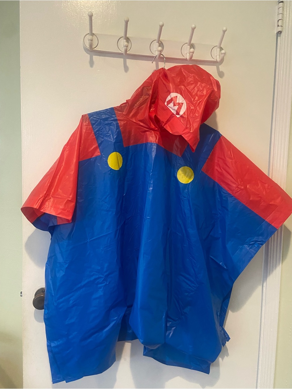 Nintendo Red & Blue Kids Rain Poncho with Yellow Buttons